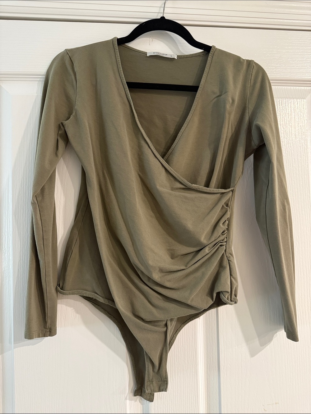 Wrap-Front Olive Long Sleeve Bodysuit